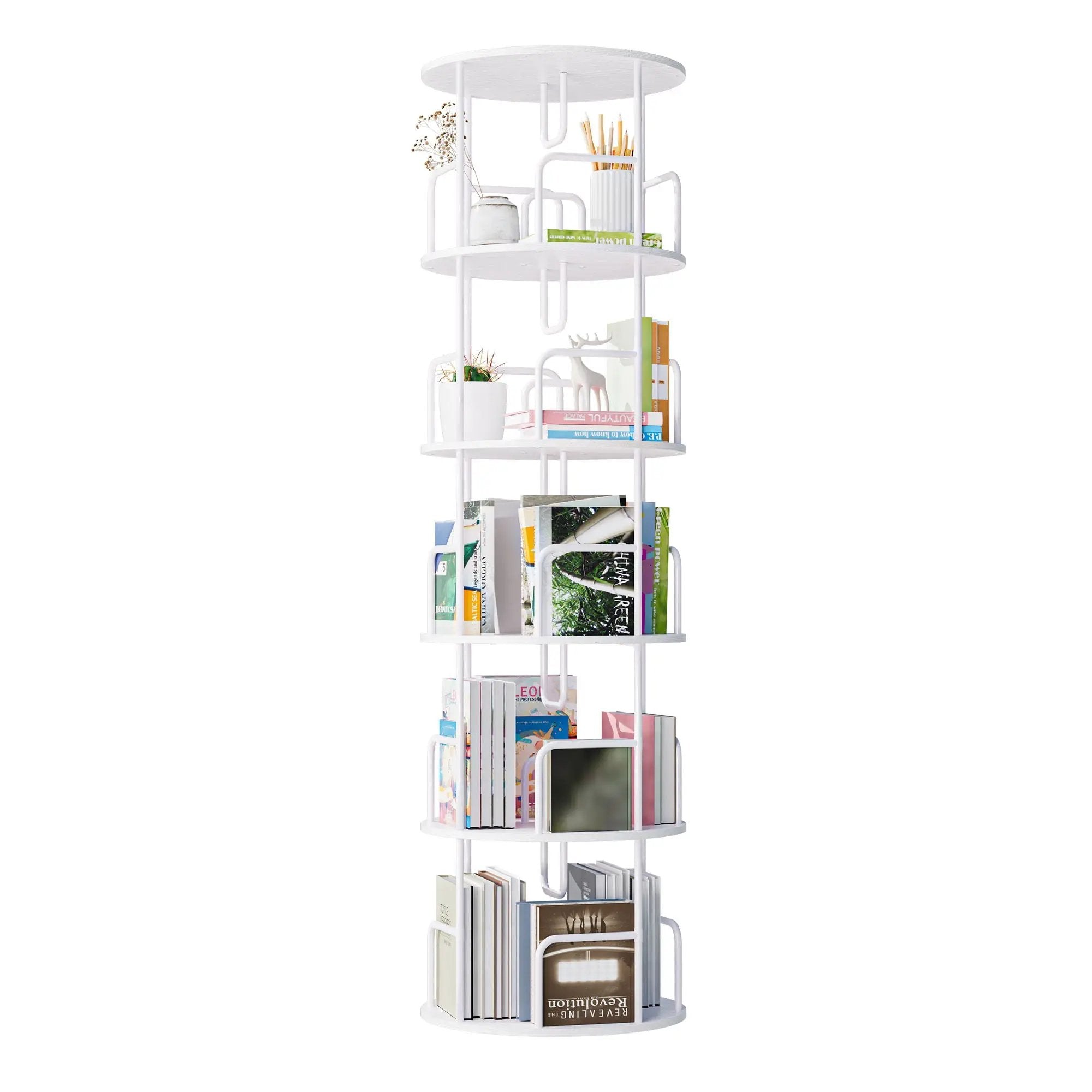 Rotating Bookshelf Tower 5 Tier Spinning 360 Degree Revolving Storage Shelf by Unique Piece Furniture
