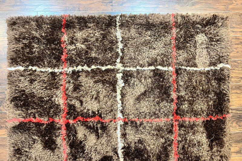 Shag Rug 6x8, Brown, Panel Design by Jewel Rugs