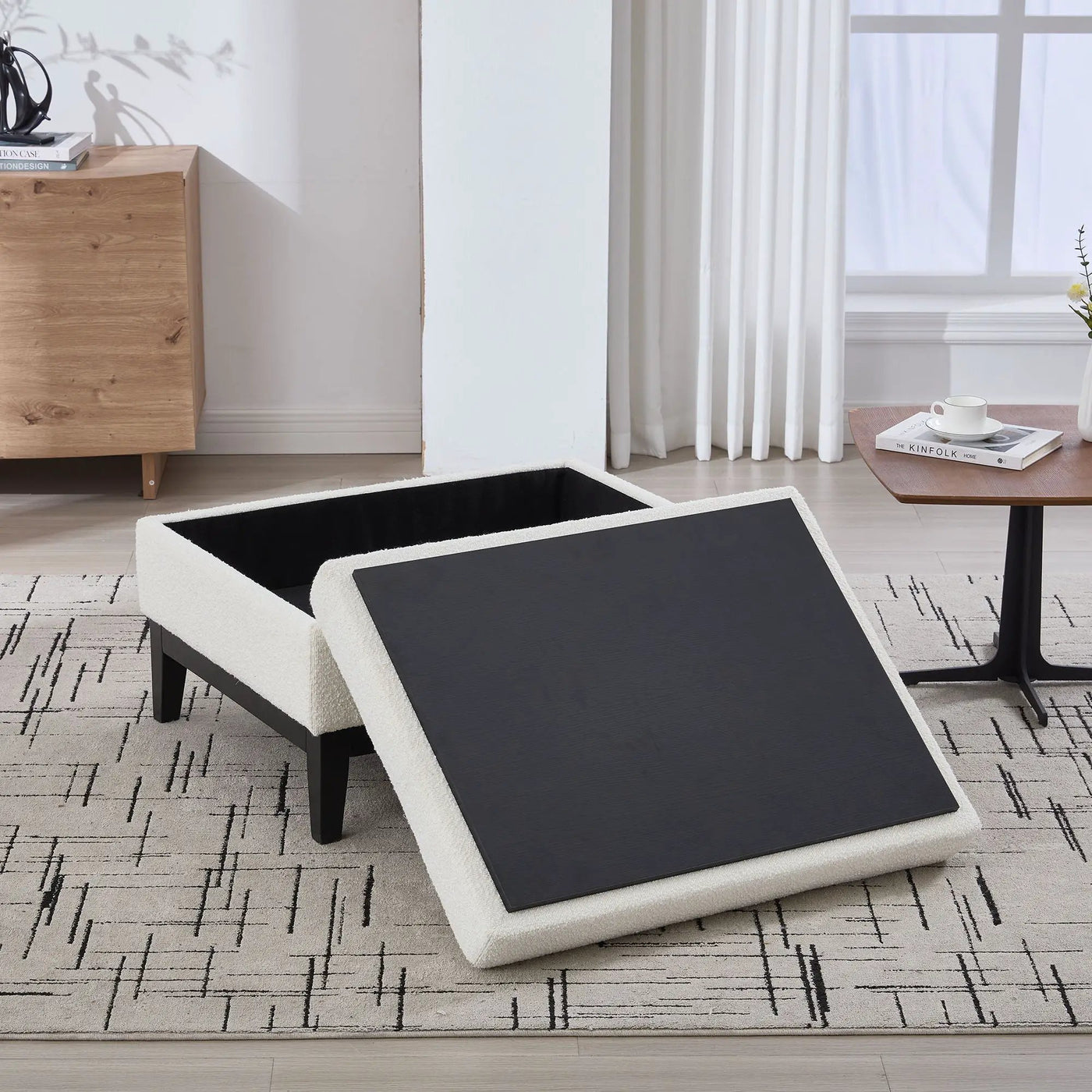 Upholstered Storage Ottoman With Reversible Lid Coffee Table With Rubberwood Legs by Unique Piece Furniture