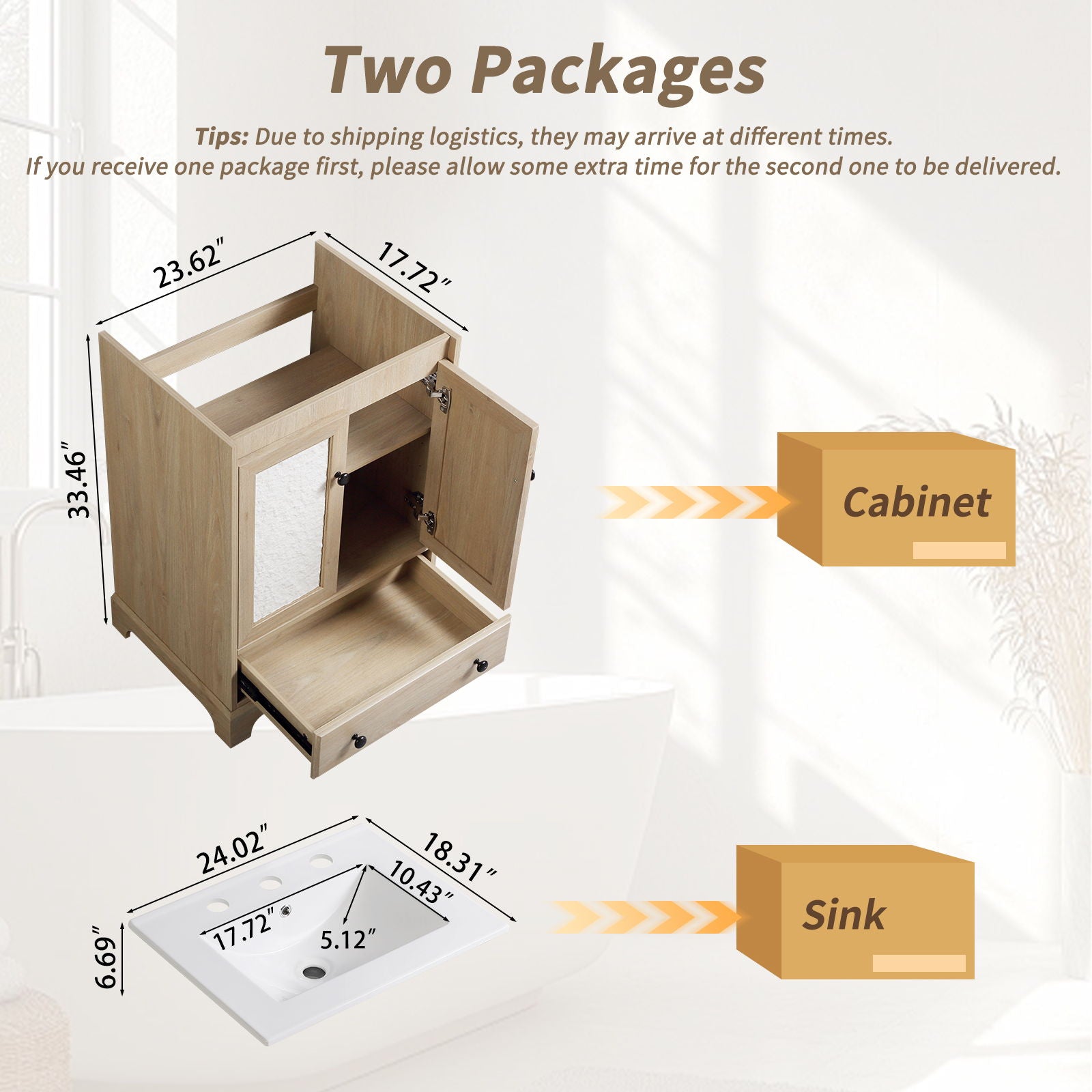 Bathroom Vanity With Basin, 1 Drawer Free Standing Storage - Brown by HouseOfZazla