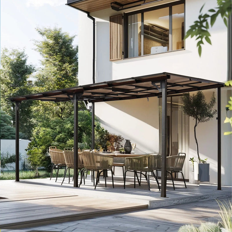 Wall Mounted Outdoor Pergola Gazebo, Heavy Duty Metal Awning With Roof by Unique Piece Furniture