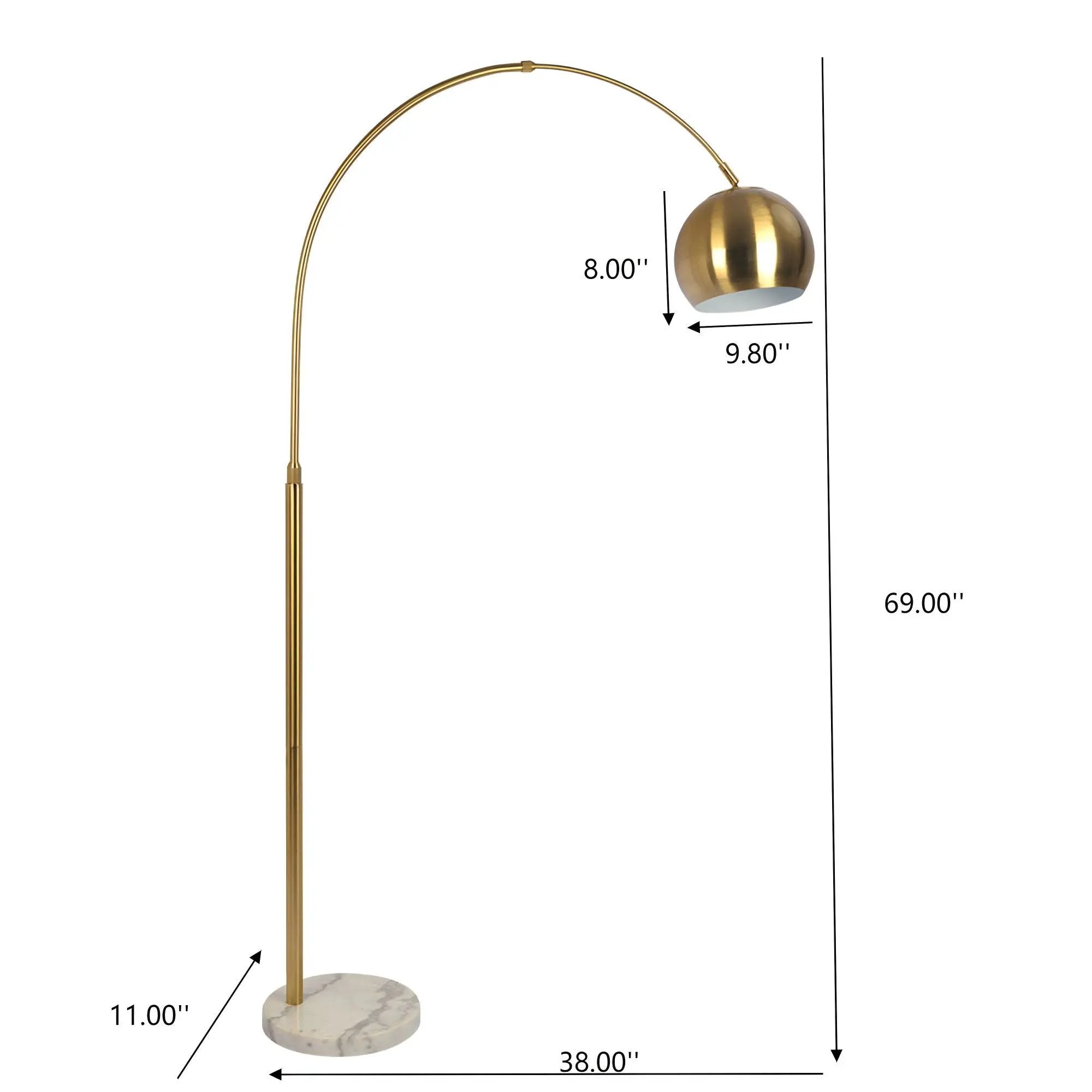 Oasis - Long Arm Gold Adjustable Floor Lamp With Round Marble Base - Gold / White Marble by Unique Piece Furniture