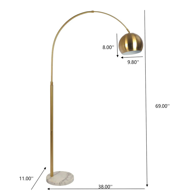 Oasis - Long Arm Gold Adjustable Floor Lamp With Round Marble Base - Gold / White Marble by Unique Piece Furniture