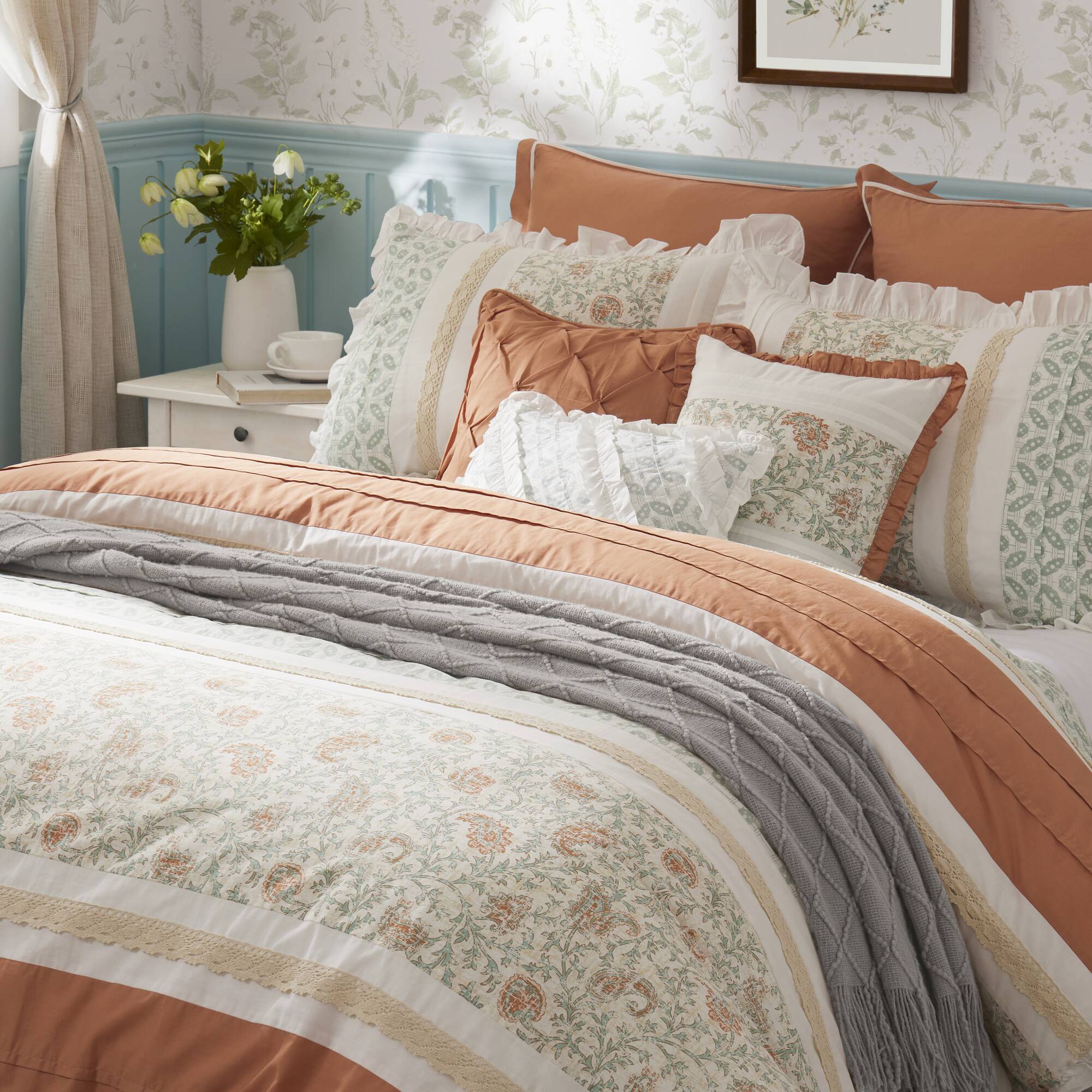 9 Piece Cotton Percale Comforter Set Coral Queen by HouseOfZazla