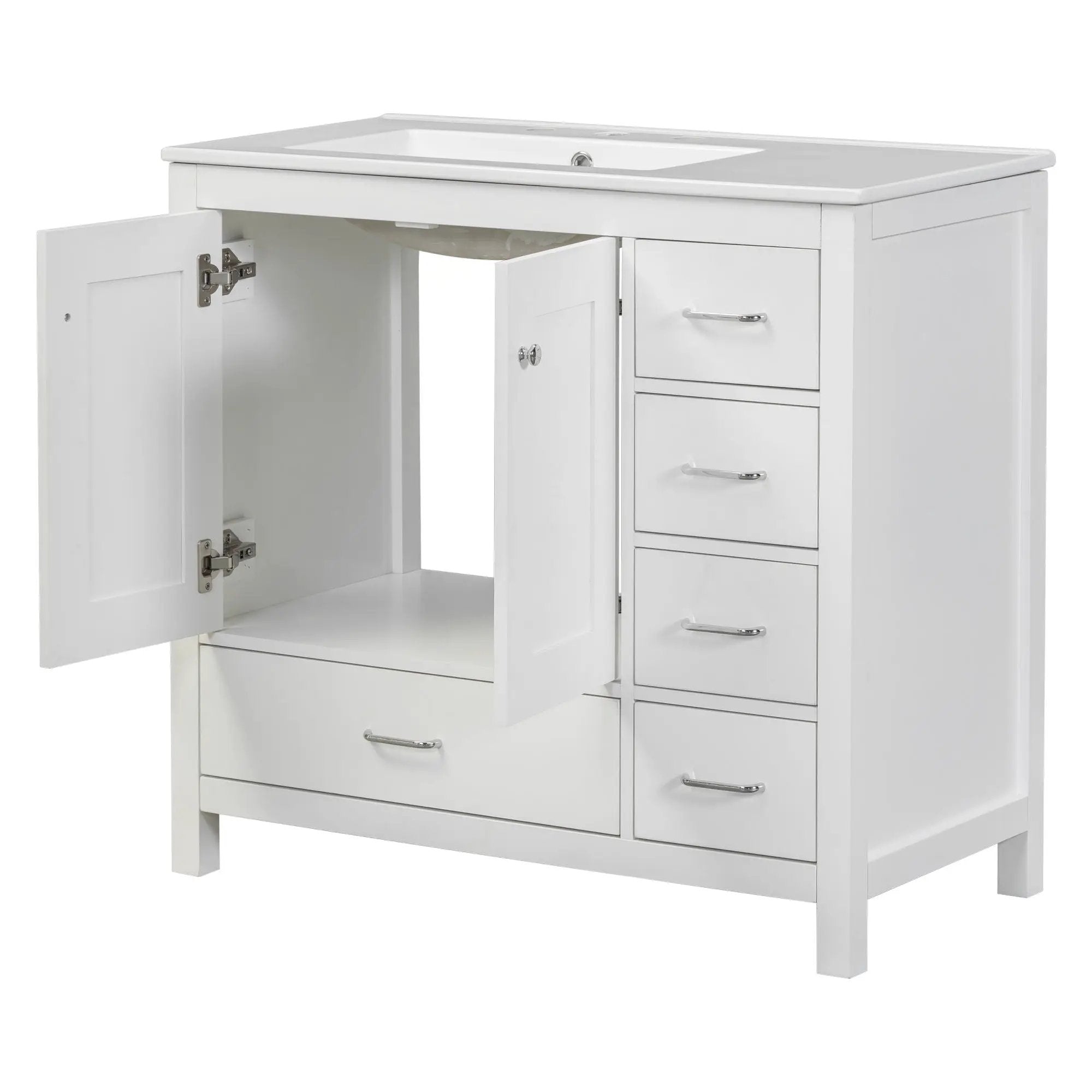 Bathroom Vanity With Ceramic Sink Combo, Abundant Storage Cabinet 2 Soft Close Doors And 5 Drawers by HouseOfZazla