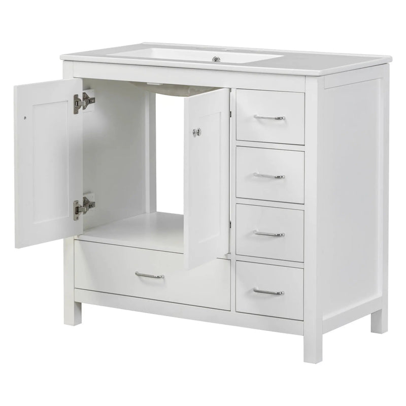 Bathroom Vanity With Ceramic Sink Combo, Abundant Storage Cabinet 2 Soft Close Doors And 5 Drawers by HouseOfZazla