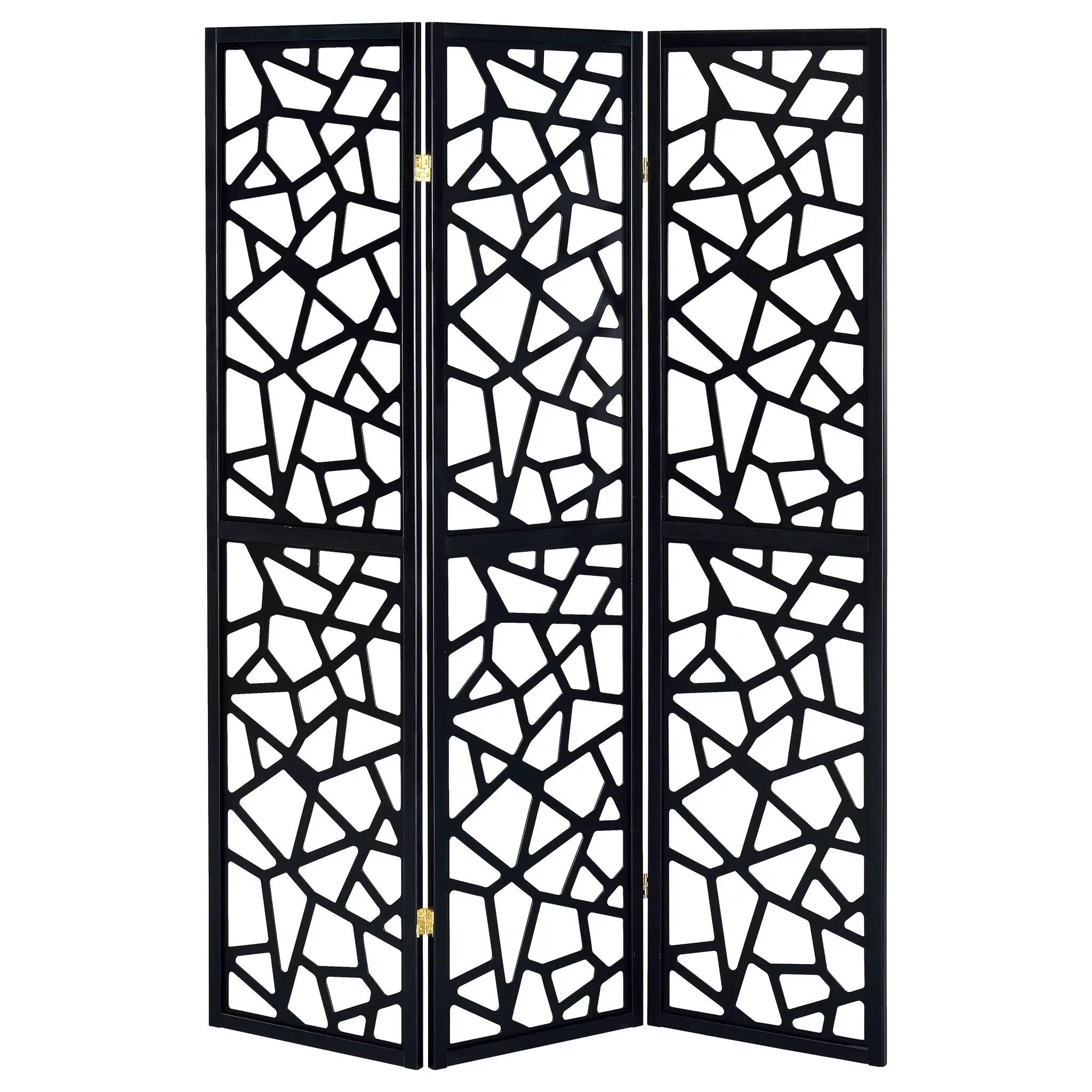 Nailan 3-Panel Room Divider Folding Screen Black Open Mosaic by Unique Piece Furniture