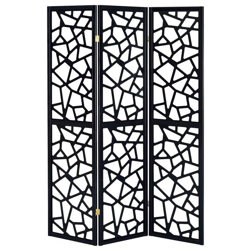 Nailan 3-Panel Room Divider Folding Screen Black Open Mosaic by Unique Piece Furniture