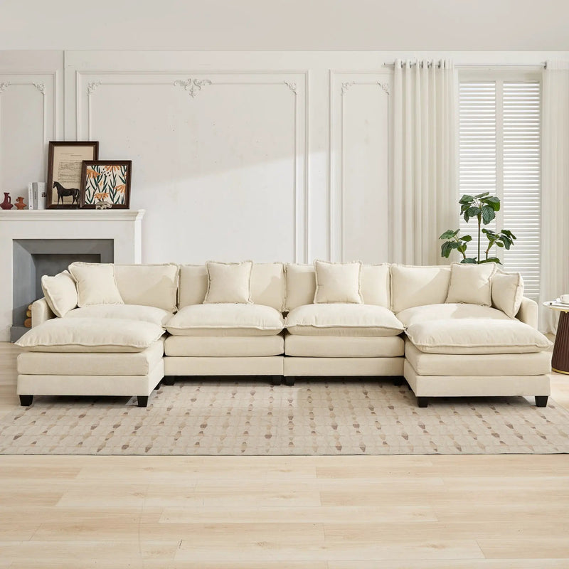 Cloud 4 Seats Sofa (Ottoman is not included) with Chenille Fabric in Beige by BLAKHOM