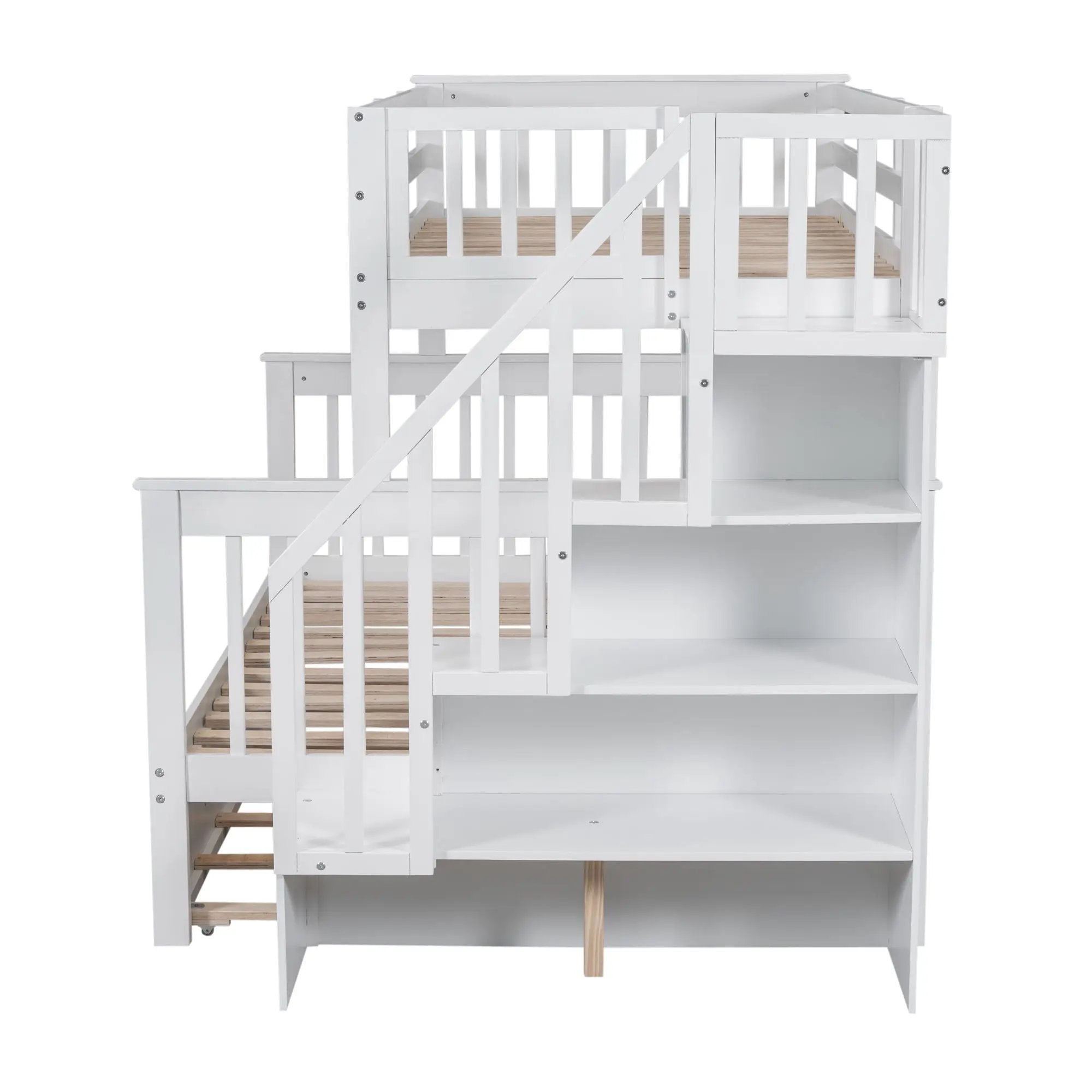Bunk Bed With Twin Size Trundle, Storage And Guard Rail For Bedroom by HouseOfZazla