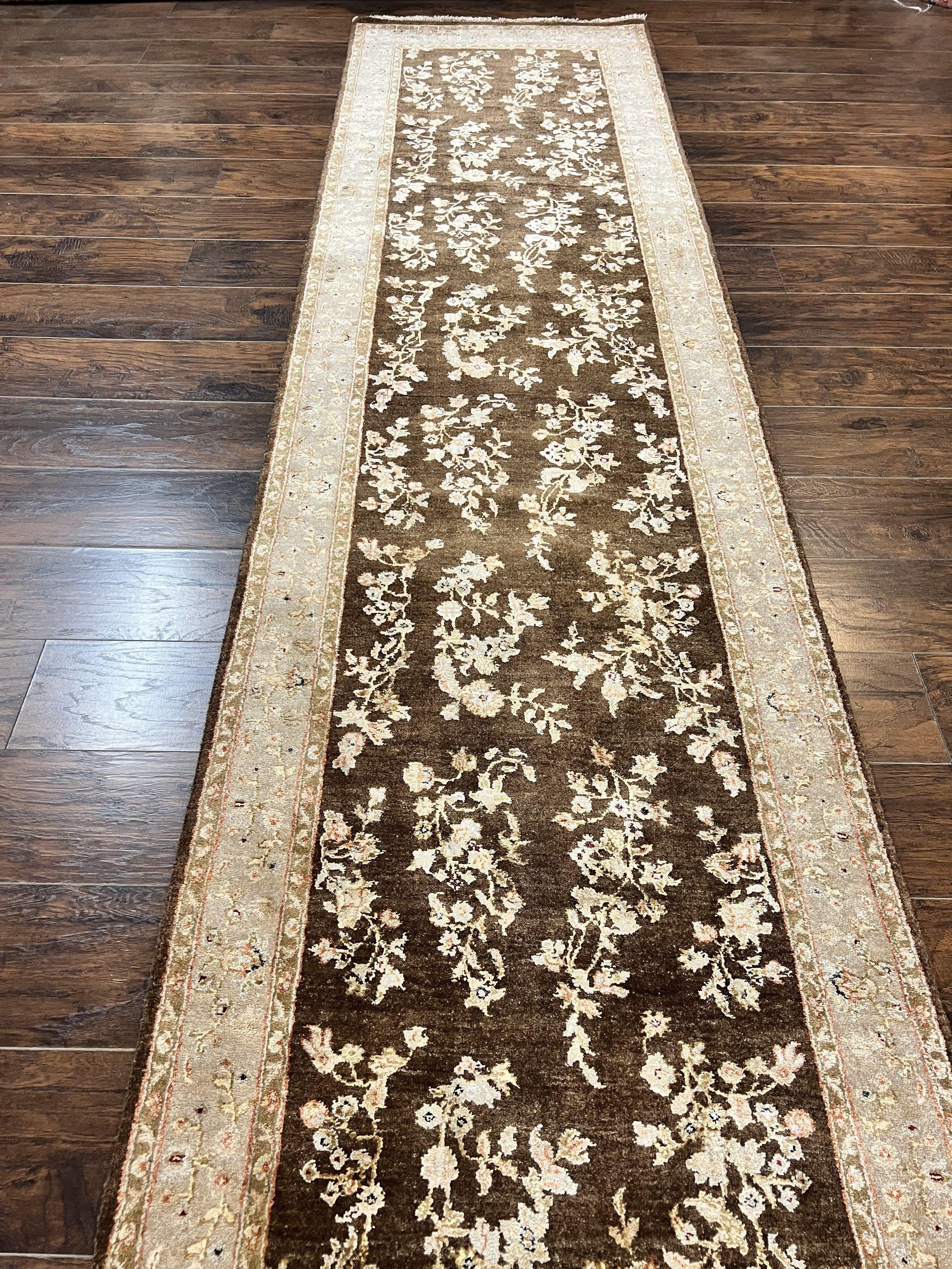 Peshawar Runner Rug 3 x 20, Wool Hand Knotted Vintage Pakistani Carpet, Brown & Taupe, Chobi Mahal Floral Rug, Extra Long Hallway Runner by Jewel Rugs