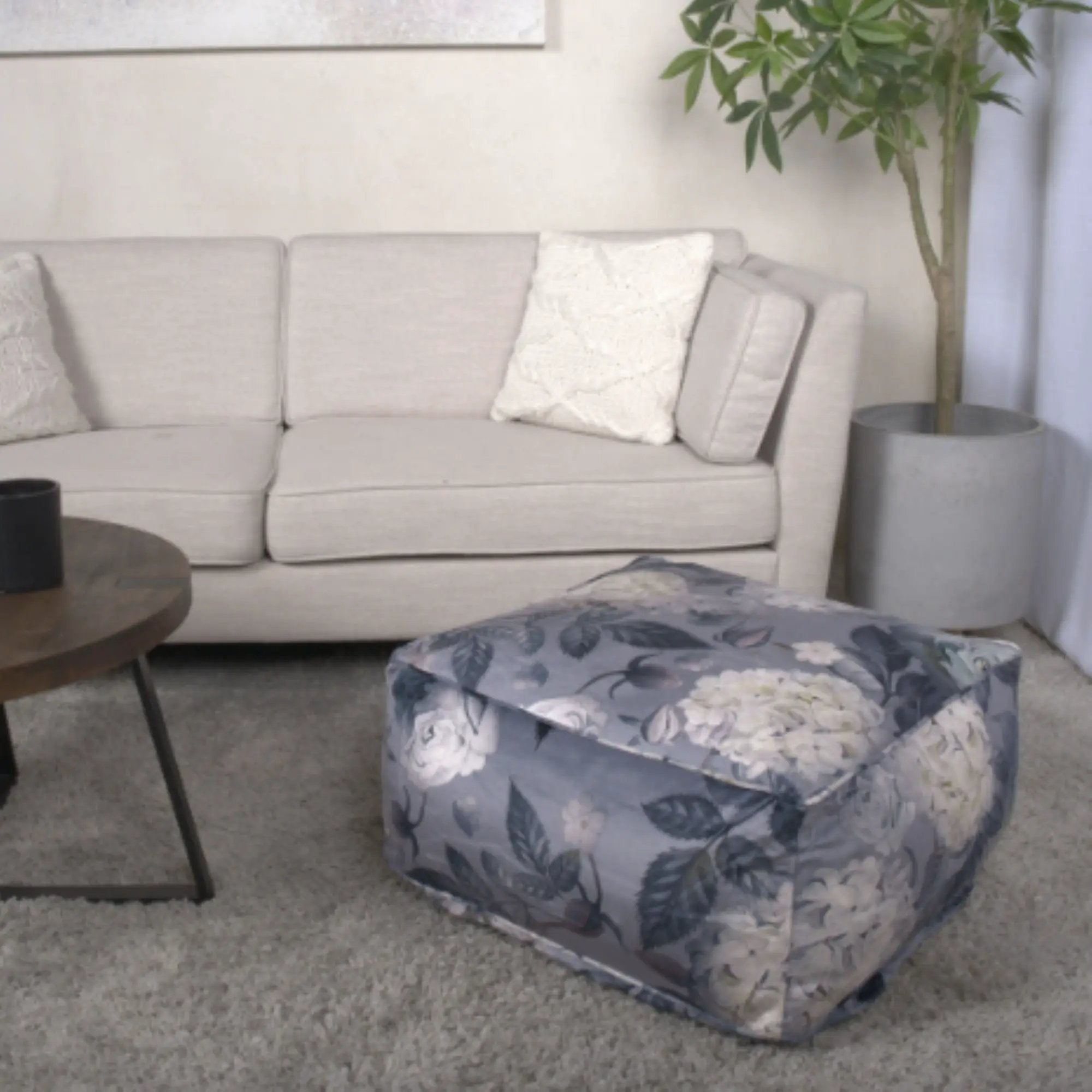 Hazel - Large Square Pouf With Flower Print by HouseOfZazla