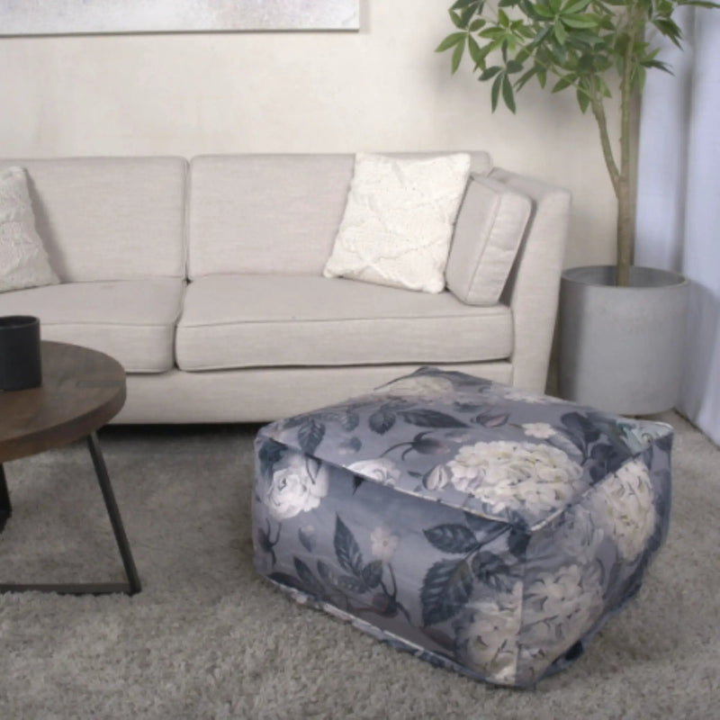 Hazel - Large Square Pouf With Flower Print by HouseOfZazla