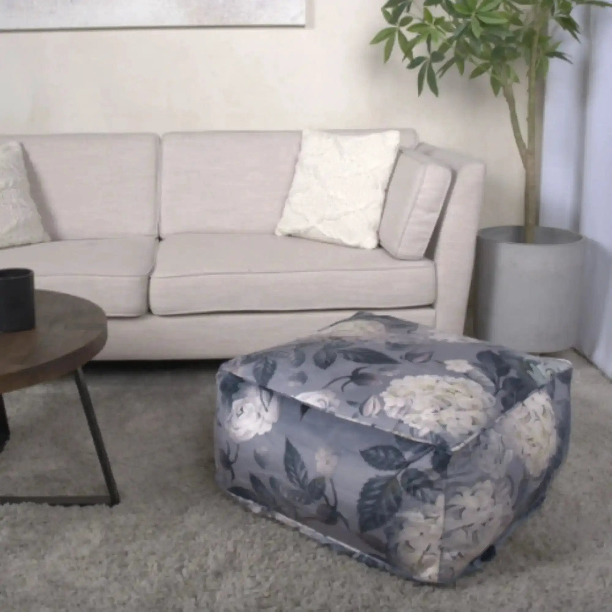 Hazel Large Square Pouf With Flower Print by HouseOfZazla