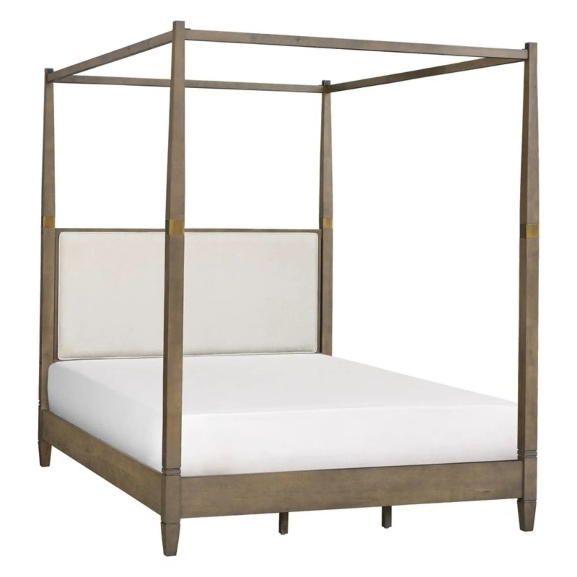 Queen Canopy Bed Frame With Upholstered Headboard - Brown by HouseOfZazla