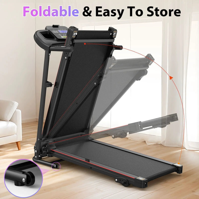 Foldable Electric Treadmill With 2.5Hp Motor, 12Km / H Speed, 3 Incline Levelstooth Music, Heart Rate Sensor, Spacious Running Belt For Indoor - Black by HouseOfZazla