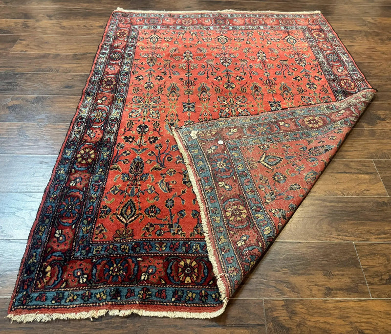 Antique Persian Tribal Rug 5 x 6.6, Tomato Red, Hamadan Angelas Rug by Jewel Rugs