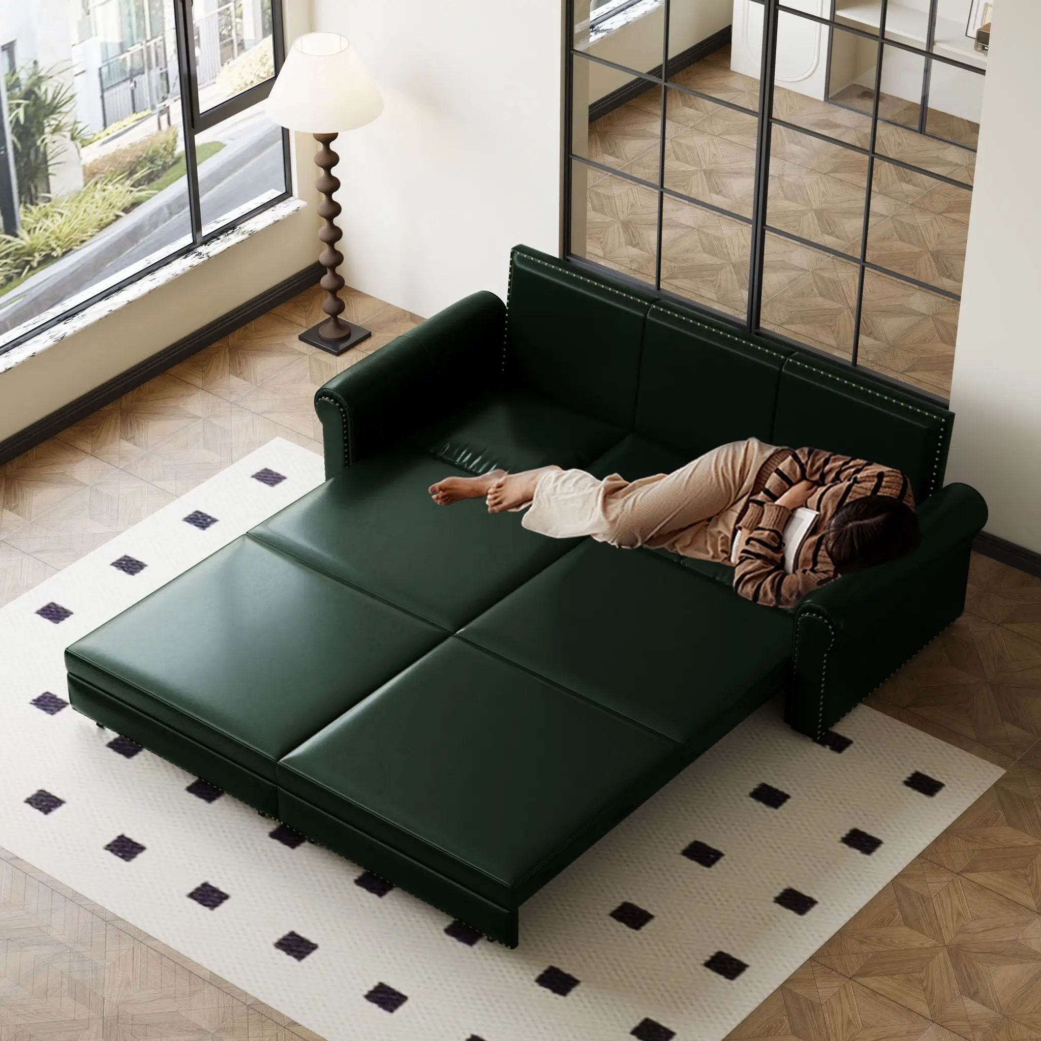 3 In 1 Convertible Sleeper Sofa With Nailhead Trim & Rolled Arm by HouseOfZazla