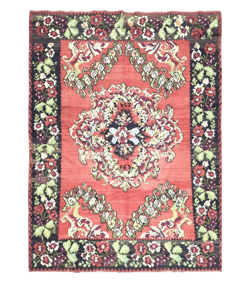 Karabakh Rug 8x11, Caucasian Kilim Rug, Vintage Antique Turkish Anatolian Azerbaijani Carpet, Wool Red & Black Hand-Woven 8 x 11 Living Room by Jewel Rugs