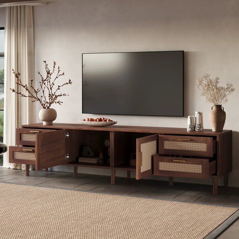 TV Stand, Media Console With 4 Drawers, Soft Closing Hinges - Dark Brown by Unique Piece Furniture