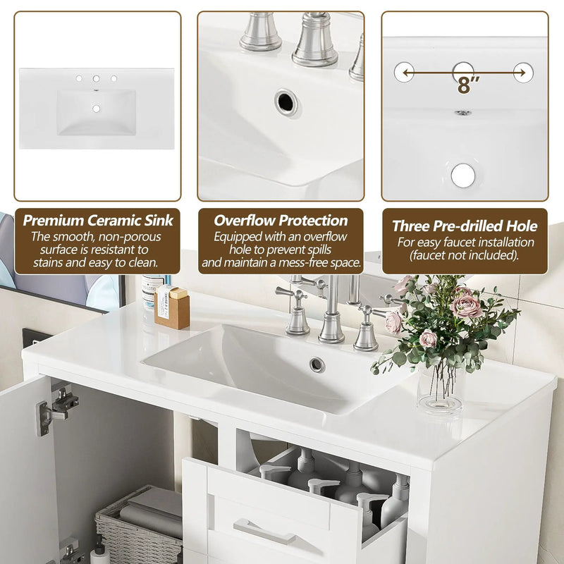 Bathroom Vanity, Modern Bathroom Cabinet With Sink Combo Set, Bathroom Storage Cabinet With A Soft Closing Door And 3 Drawers, Solid Wood Frame by HouseOfZazla