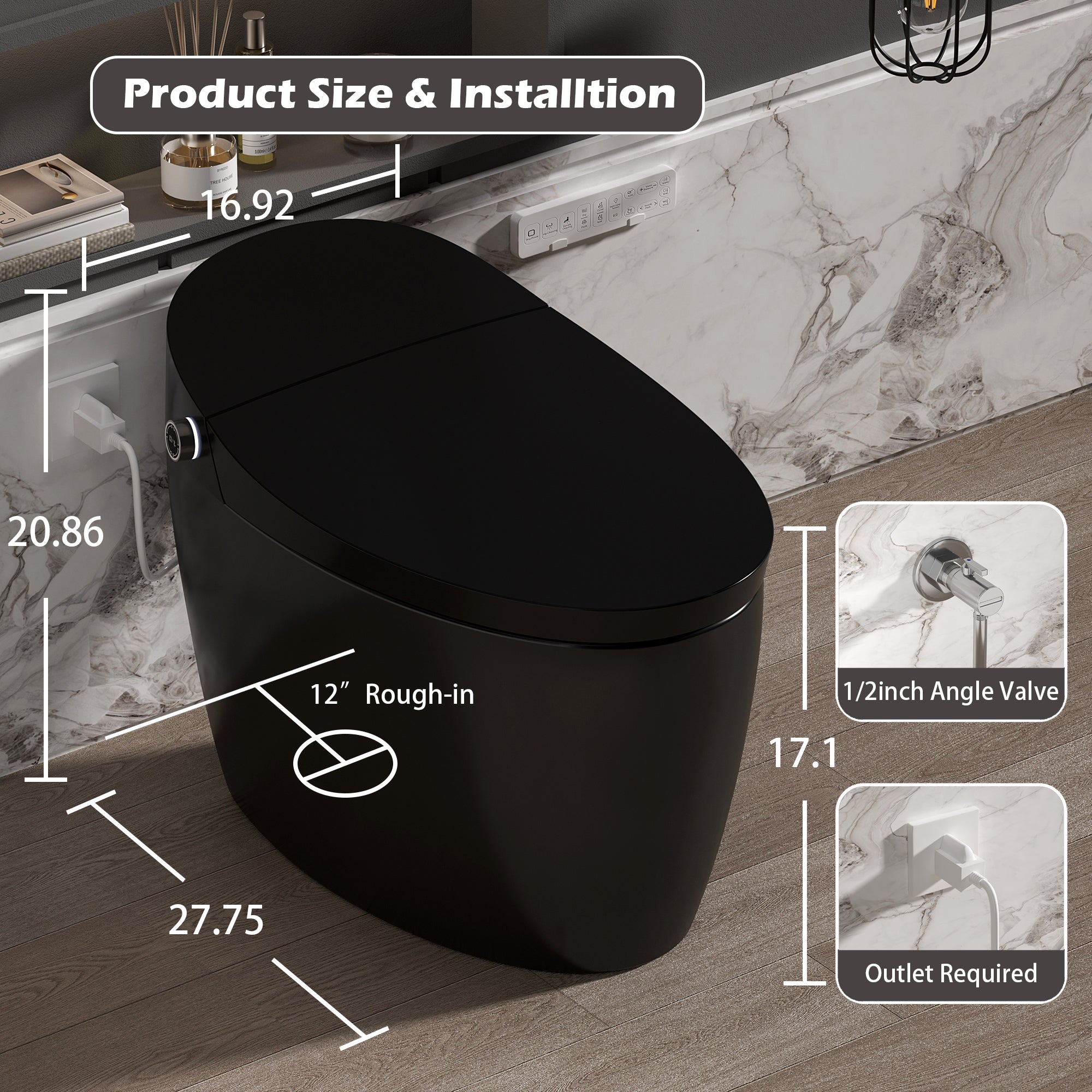 Smart Toilet with Bidet Built-In, Heated Seat, and Advanced Features by HouseOfZazla