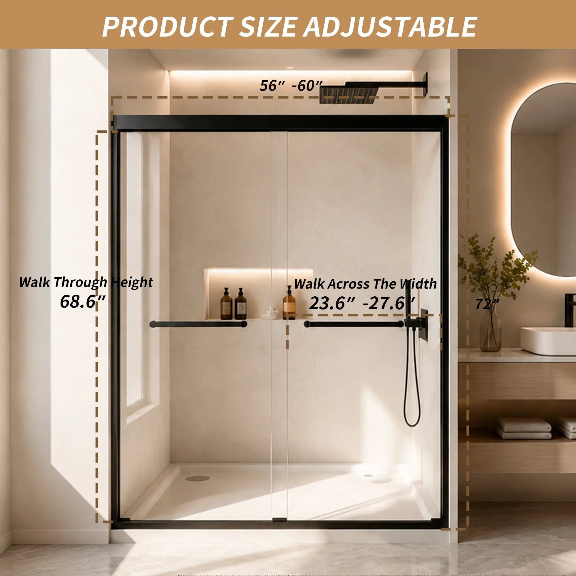 Tempered Glass Aluminum Frame Double Sliding Shower Door by HouseOfZazla