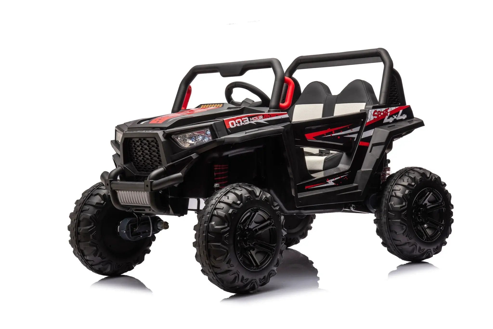 12V7A*1 30W*4 Four-Wheel Drive Seat One Button Start, Forward And Backward, High And Low Speed, Music, Front Light, Power Display, Two Doors Can Open, 2.4G R / C, Seat Belt Four Wheel Absorber by HouseOfZazla