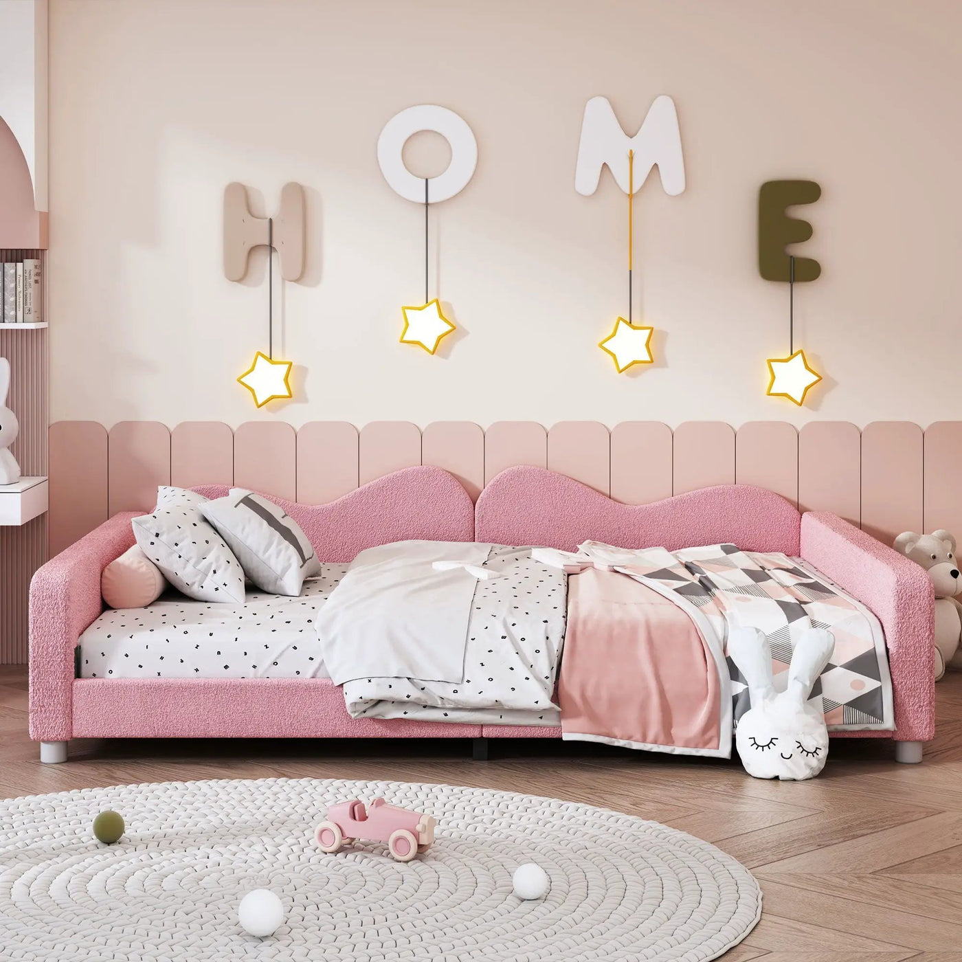 Upholstered Daybed, Sherpa Fabric Sofabed With Cloud-Shaped Backrest by HouseOfZazla