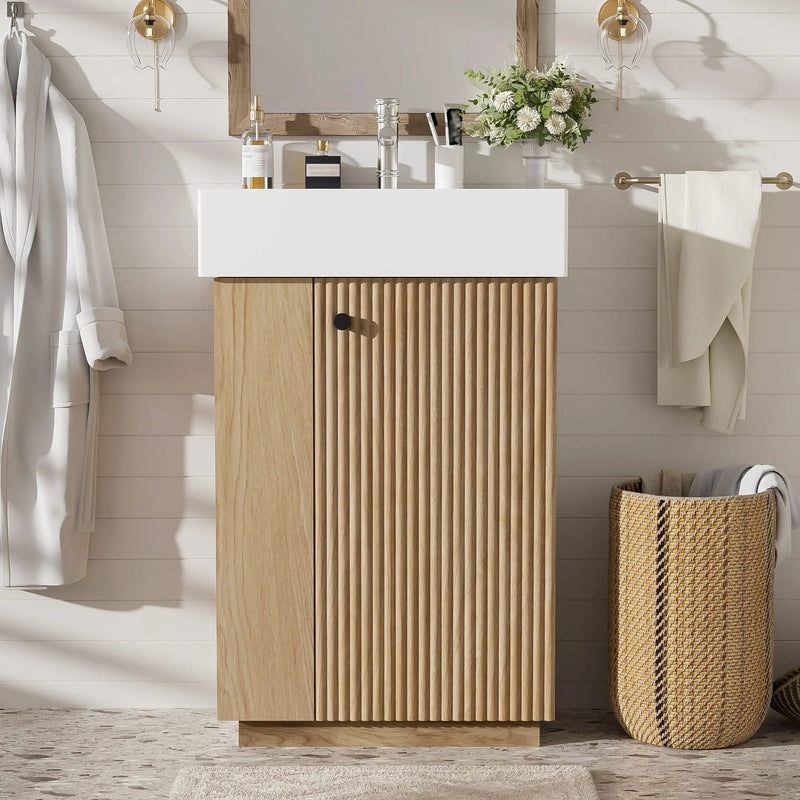 Bathroom Vanity With Sink, Freestanding Wood Grain Cabinet With Storage by HouseOfZazla