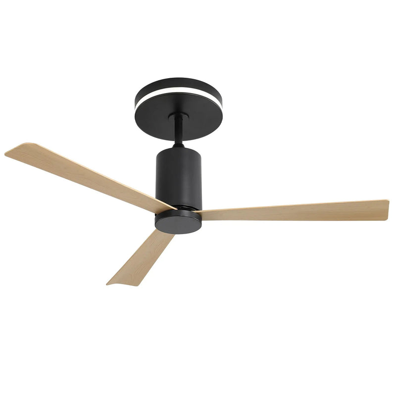 Modern Flush Mount Ceiling Fan With Led Light And Remote Control, 3 ABS Blades Noiseless Reversible Dc Motor For Patio Living Room - Matte Black by Unique Piece Furniture