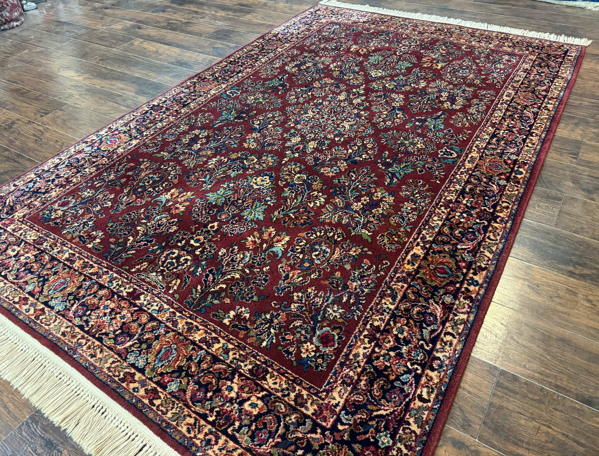 5.9 x 9 Karastan Rug Red Sarouk Rug #785, 100% Wile Pile Carpet, Original 700 Series, Vintage by Jewel Rugs