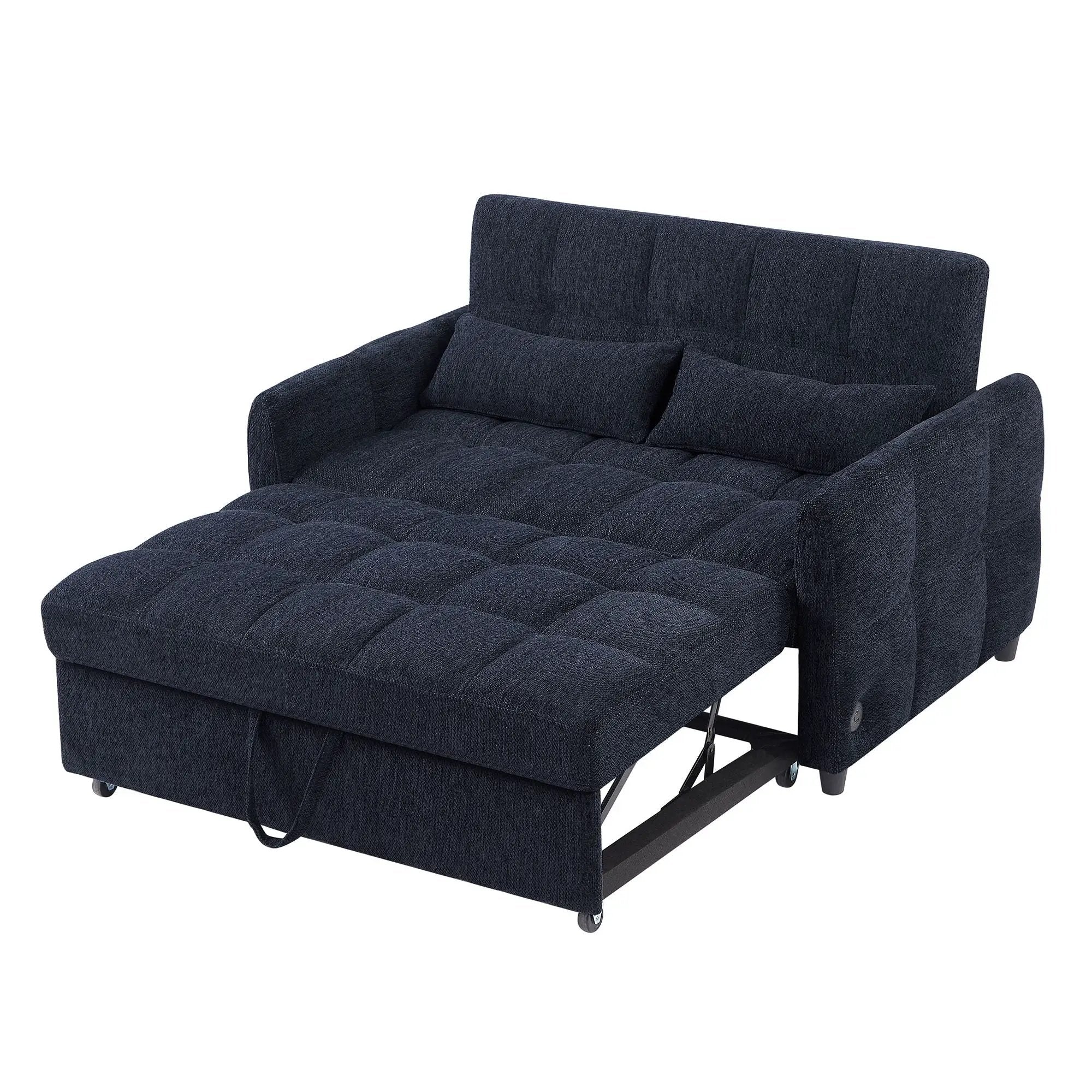Loveseat Sofa Pull-Out Bed With Adjustable Backrest, 3 USB Ports And 2 Lumbar Pillows For Living Room by HouseOfZazla