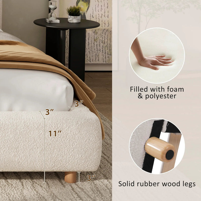 Queen Size Upholstered Bed With Boucle Fabric by HouseOfZazla