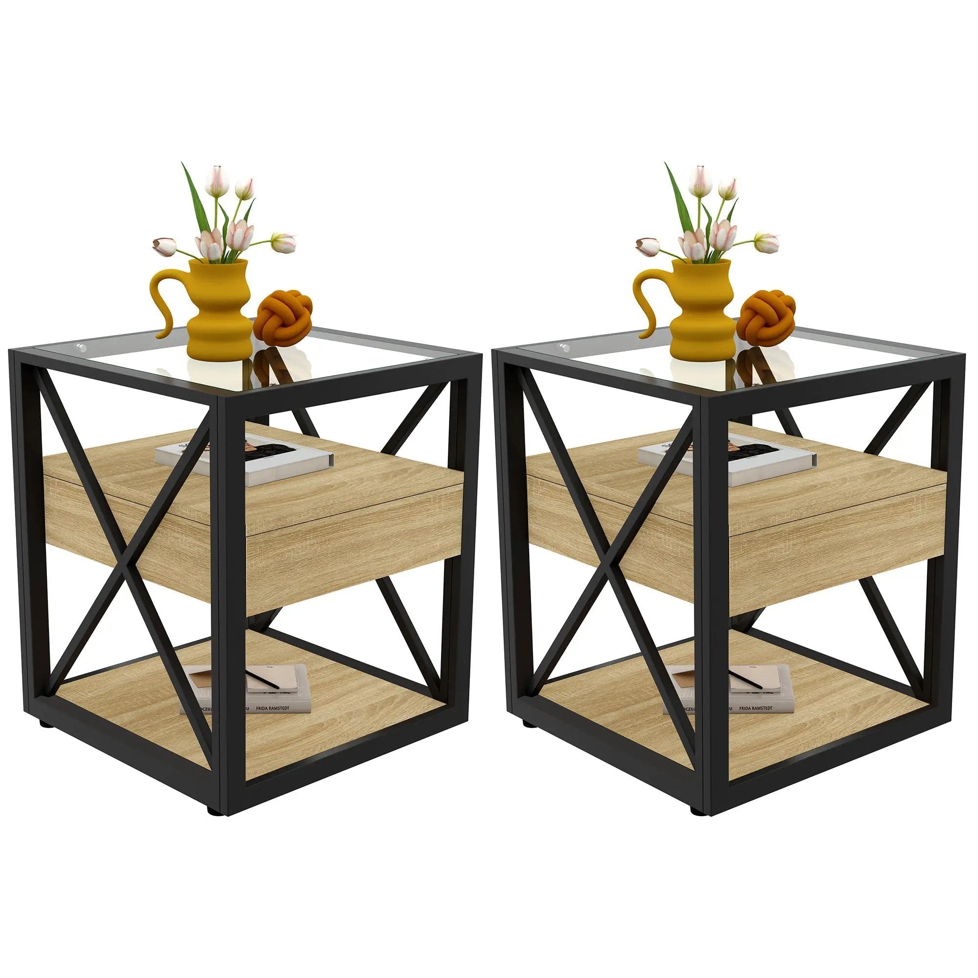 Set of 2 Modern End Tables with Drawer - Nightstands for Bedroom & Living Room by HouseOfZazla