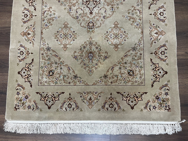 Very Fine Persian Isfahan Rug 3x5 ft with Signature, Kork Wool on Silk Foundation, Gray-Taupe Vintage Hand Knotted Oriental Carpet, 60 Raj 460 KPSI by Jewel Rugs