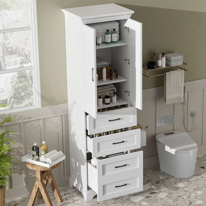 Bathroom Vanity With 2 Damping Hinge Doors, 3 Drawers, Adjustable Shelves - White by Unique Piece Furniture