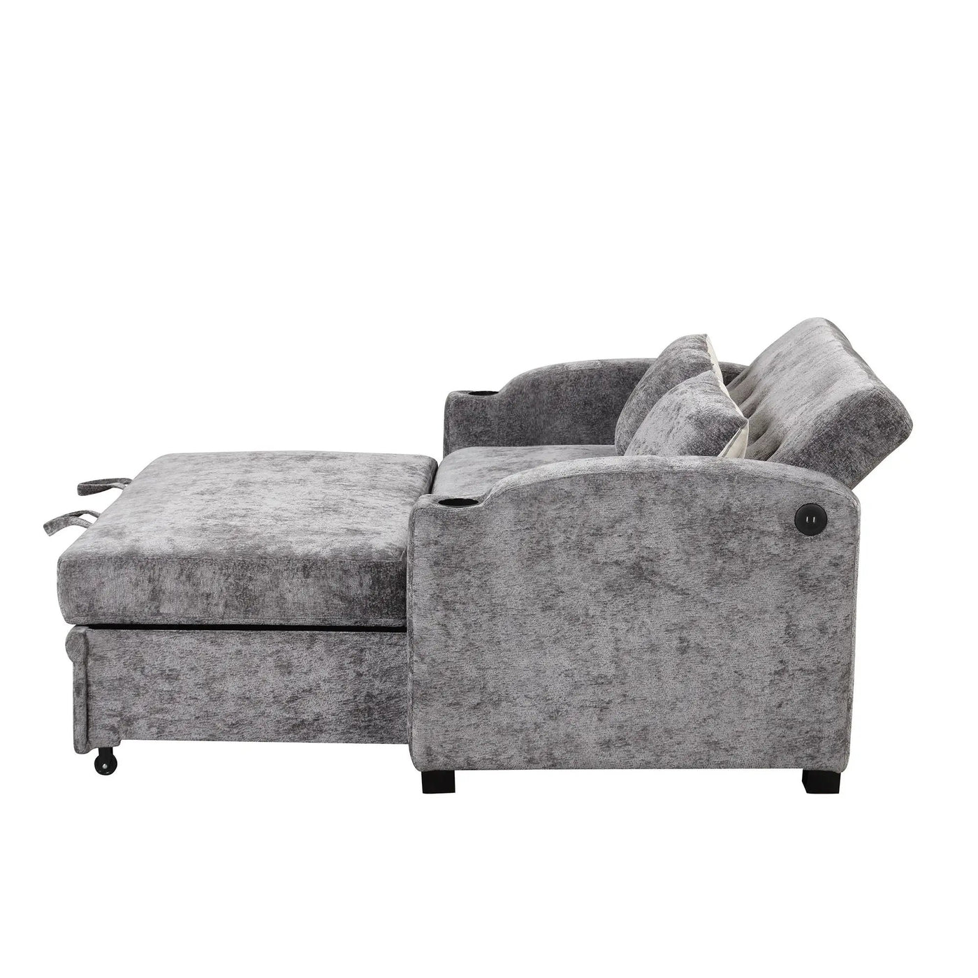 Pull Out Loveseat Sofa With Adjsutable Backrest, 2 Pillows, Cup Holders, USB Ports For Living Room by HouseOfZazla