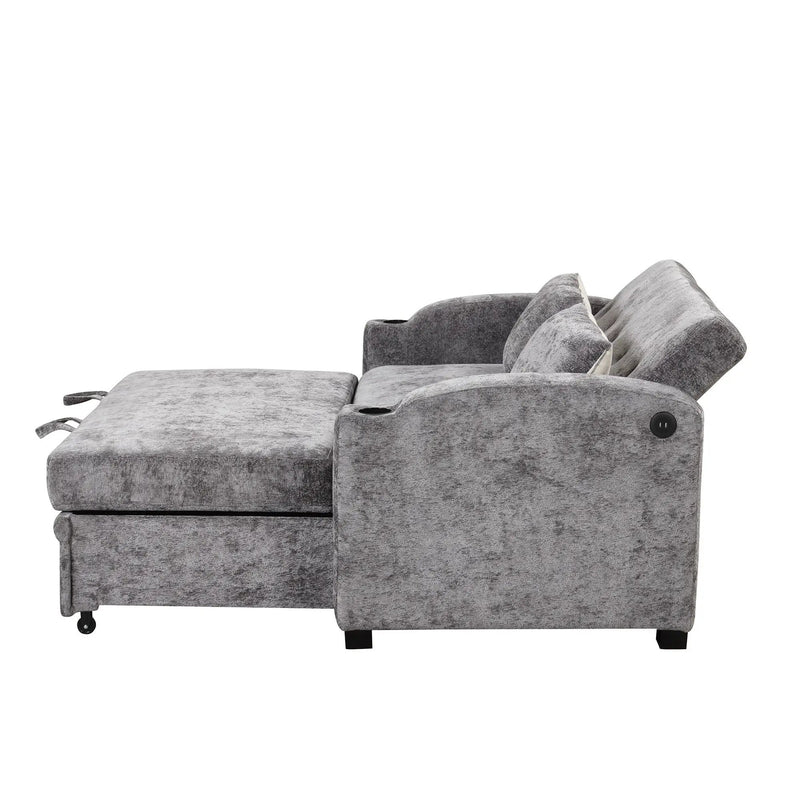 Pull Out Loveseat Sofa With Adjsutable Backrest, 2 Pillows, Cup Holders, USB Ports For Living Room by HouseOfZazla