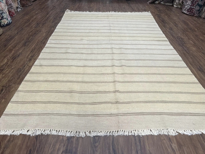 New Turkish Kilim Rug 5x8 Flatweave Carpet, Bohemian Rug, Contemporary Rug, Hand Woven, Wool Area Rug, Gray and Taupe, Striped Pattern by Jewel Rugs