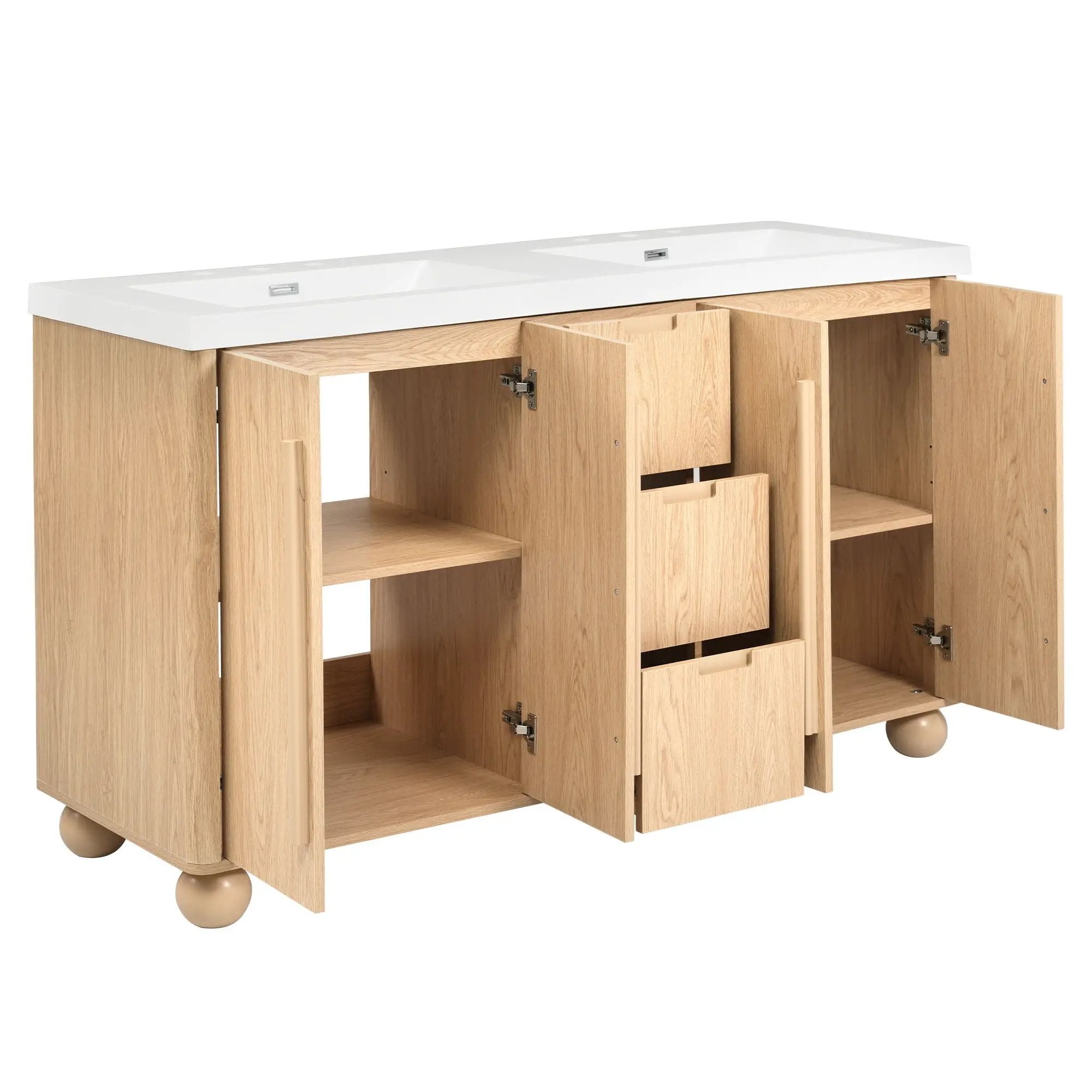 Double Sink Bathroom Vanity With Sinks, Soft Close Doors & 3 Drawers - Wood by HouseOfZazla