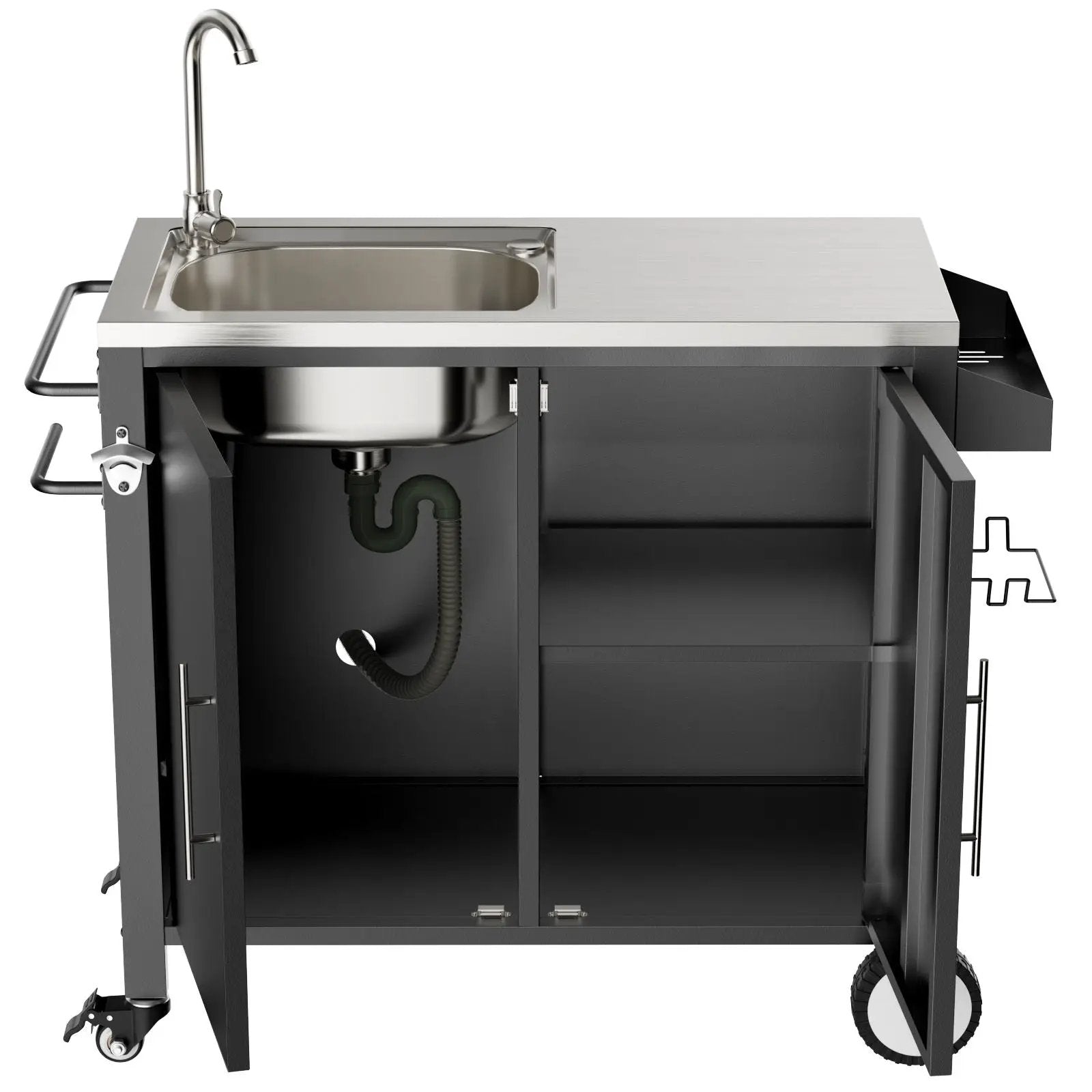 Outdoor Grill Cart With 304 Stainless Steel Sink And Cabinet - Black / Silver by HouseOfZazla