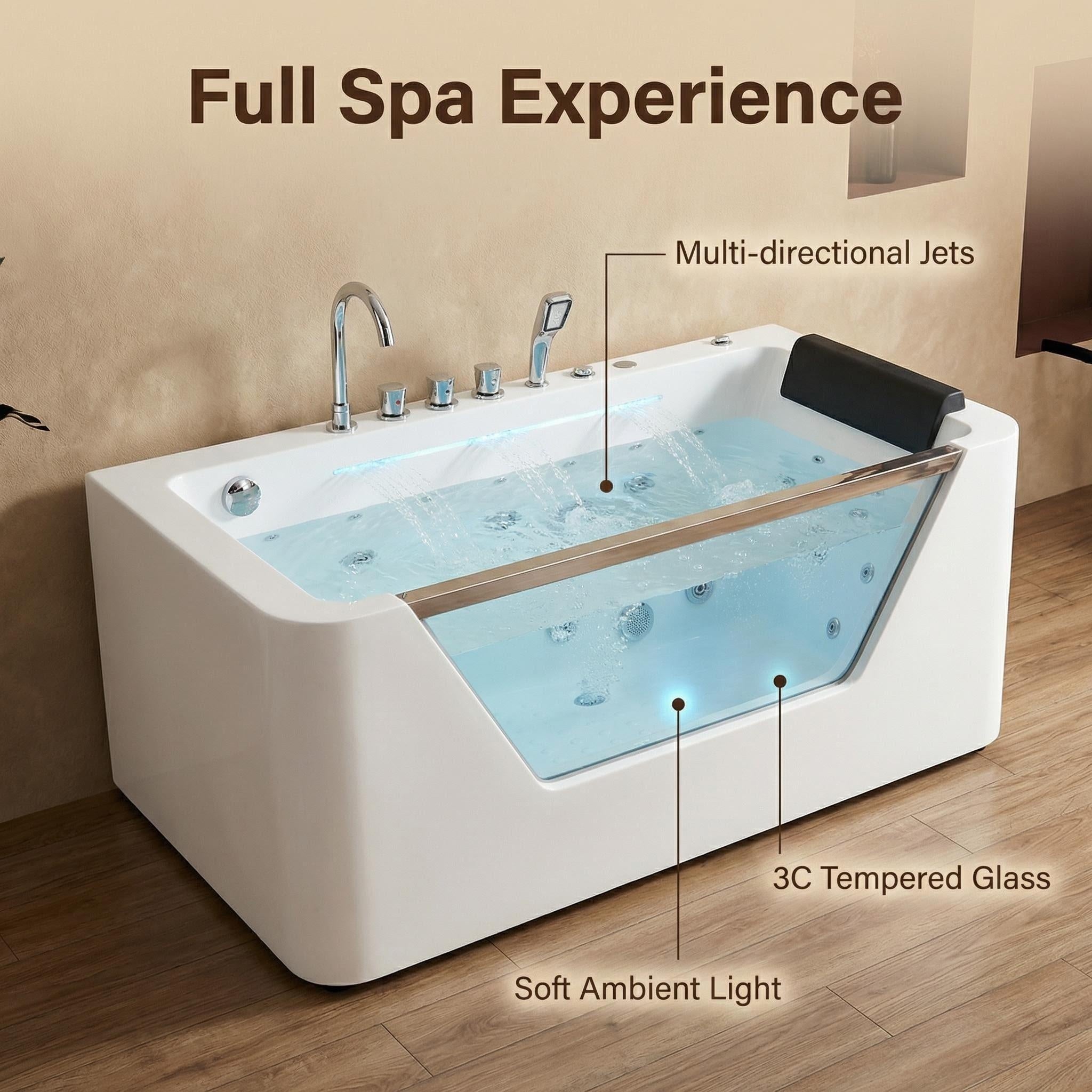 67" Whirlpool Bathtub with Hydrotherapy Jets and Glass Panel by HouseOfZazla