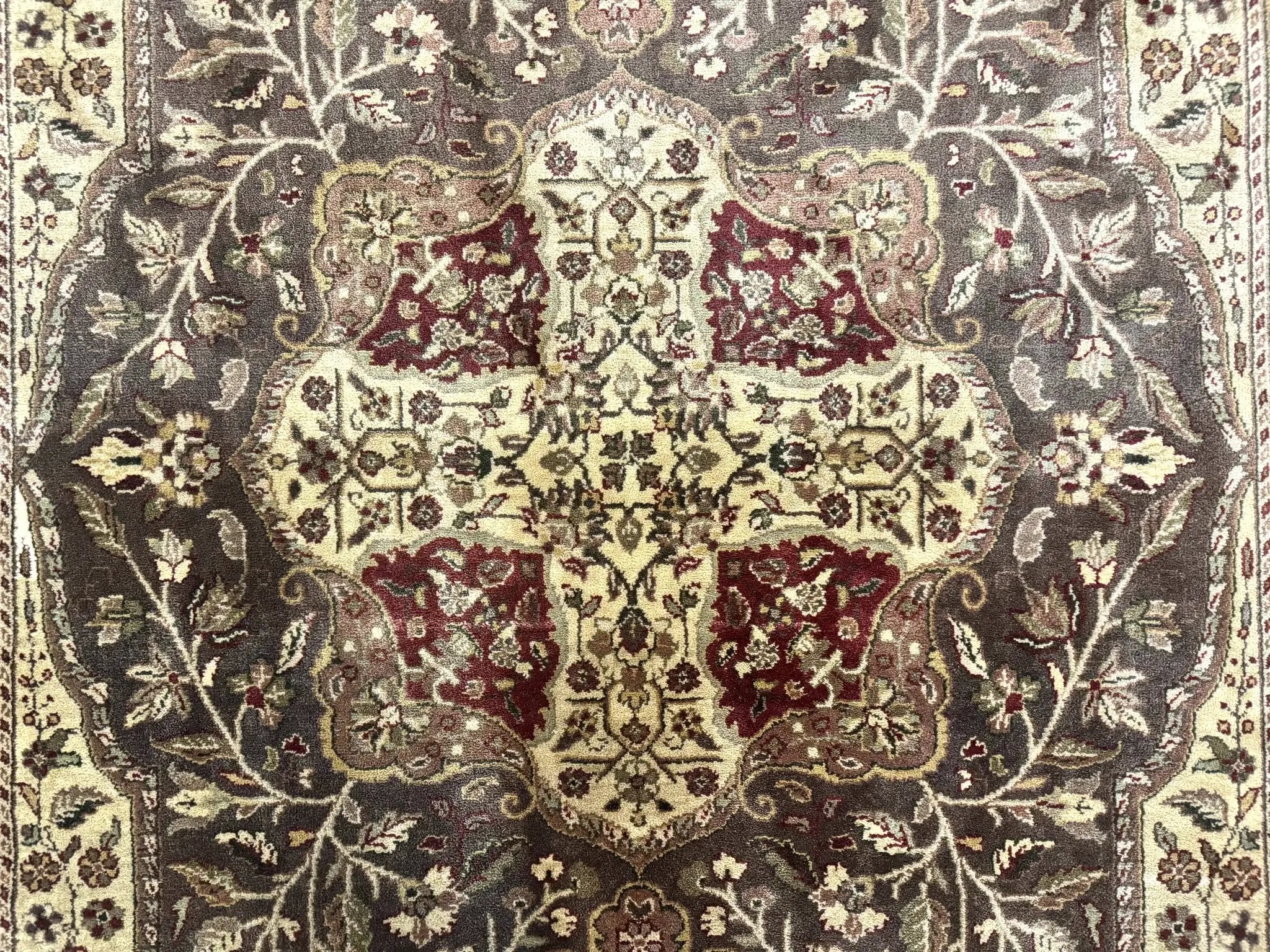 Indo Persian Rug 6x9, Wool Handmade Vintage Rug, Floral Cross Pattern by Jewel Rugs