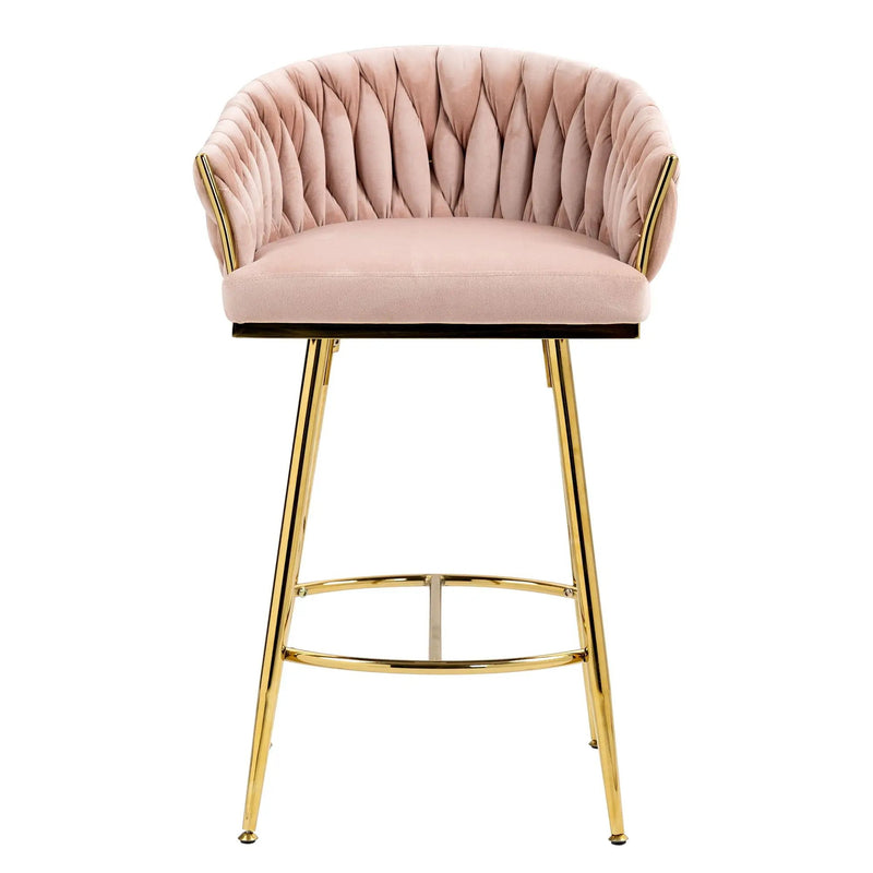Counter Height Bar Stools Kitchen Island Counter Bar Stool With Hand - Wave Back, Golden Chromed Base And Footrest (Set of 2) - Pink by Unique Piece Furniture