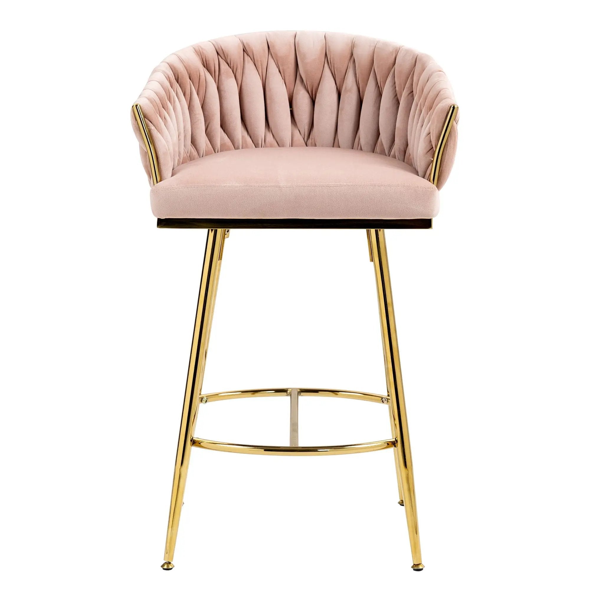 Counter Height Bar Stools Kitchen Island Counter Bar Stool With Hand - Wave Back, Golden Chromed Base And Footrest (Set of 2) - Pink by HouseOfZazla