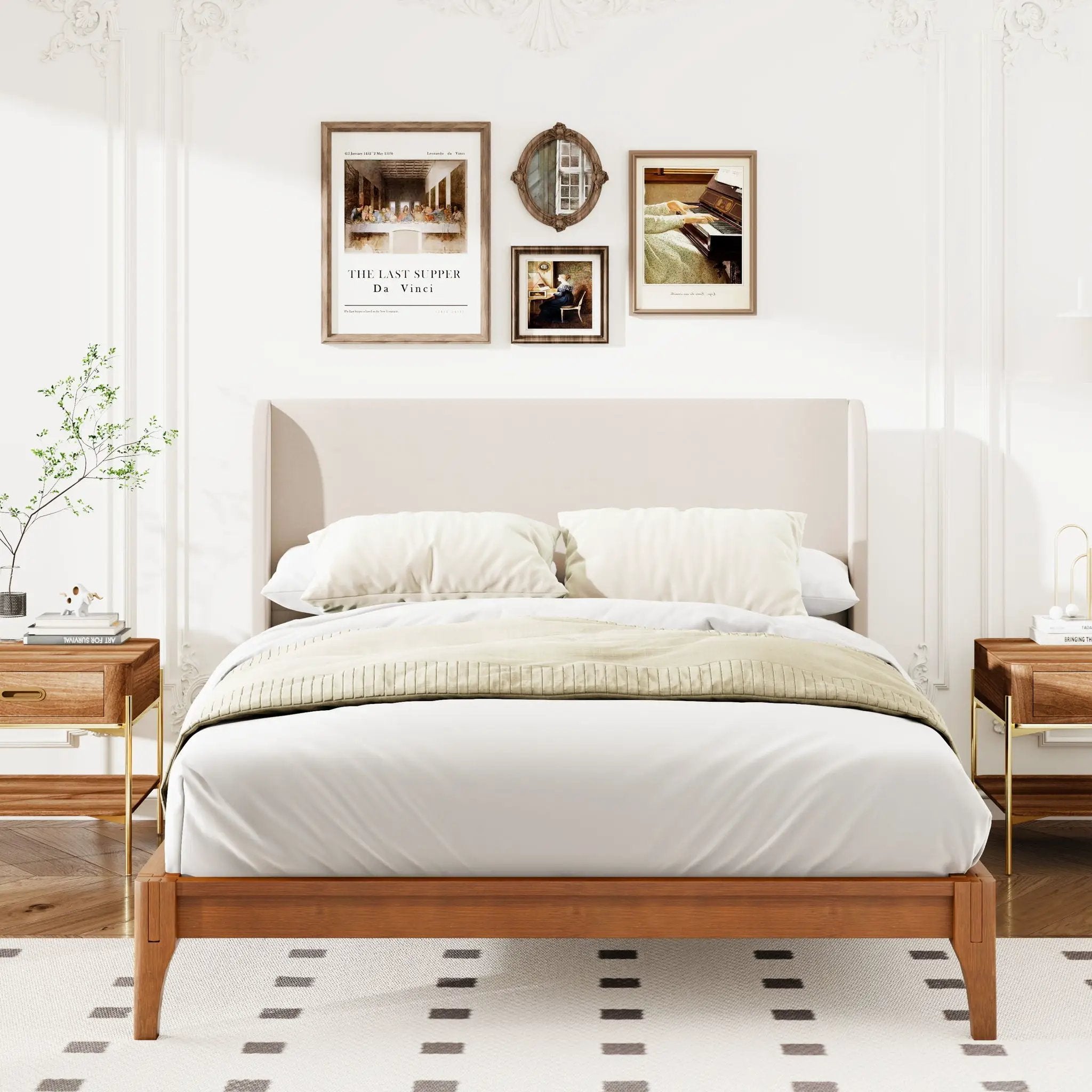 King Size Platform Bed With Upholstered High Headboard - Brown by Unique Piece Furniture