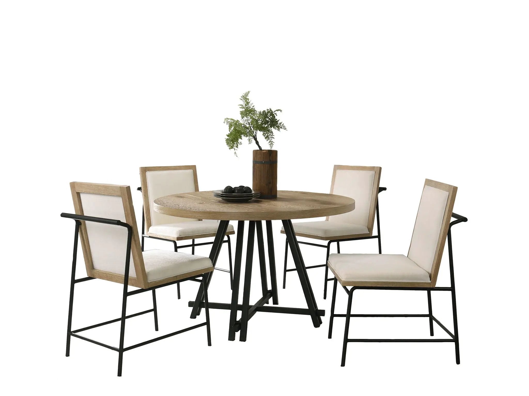 Tate - Round Dining Table With Cream Color Upholstered Chairs (Set of 5) - Oak Finish by Unique Piece Furniture