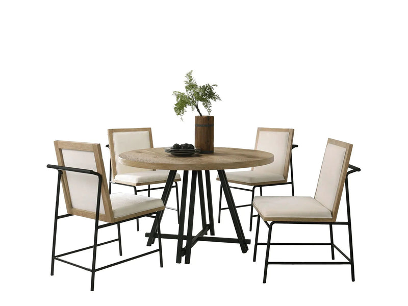 Tate - Round Dining Table With Cream Color Upholstered Chairs (Set of 5) - Oak Finish by Unique Piece Furniture