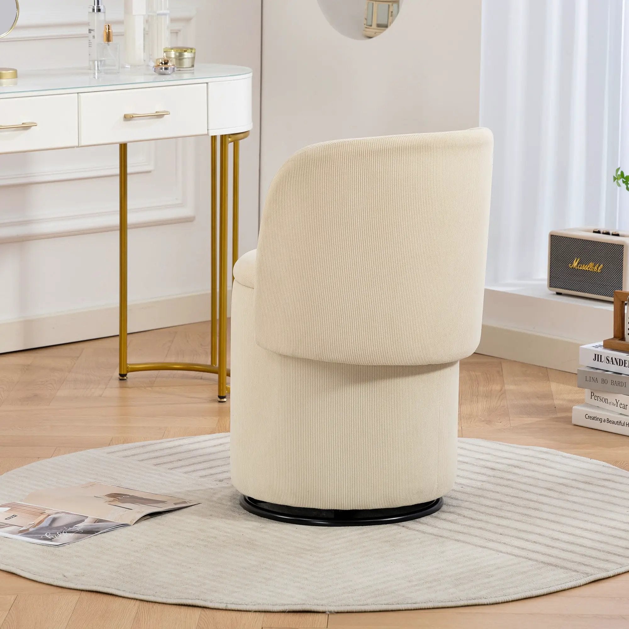 Barrel Chair, Built In Storage, 360° Swivel - Beige by HouseOfZazla